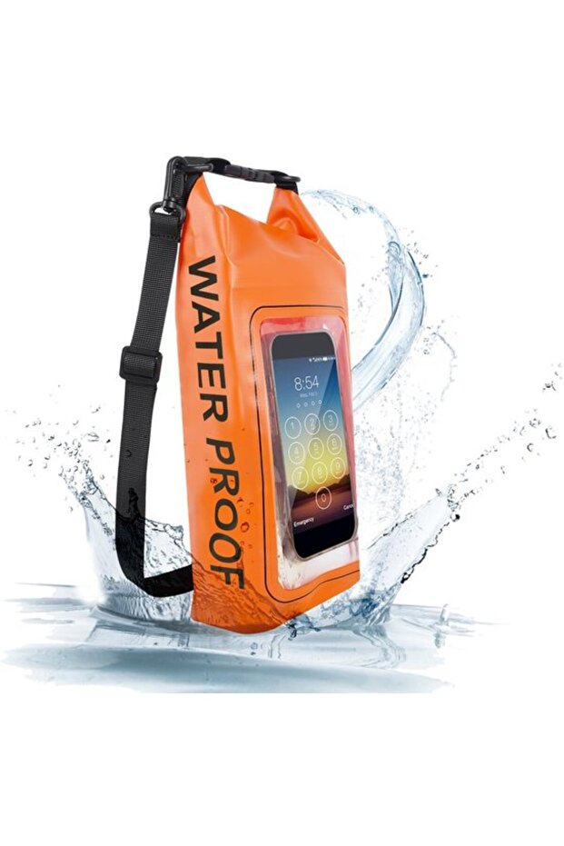 Orange 2L Waterproof Beach Bag – For Phone, Waterproof, Camping Accessory