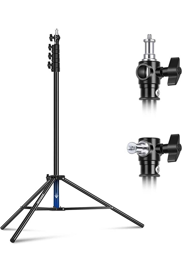 9.8ft (3m) Air Cushioned Photography Light Stand – Heavy Duty Foldable Metal Tripod with 1/4" & 3/8" Reversible Spigot, Studio Stand for LED Lights, Softboxes, Flash, Reflectors & Cameras