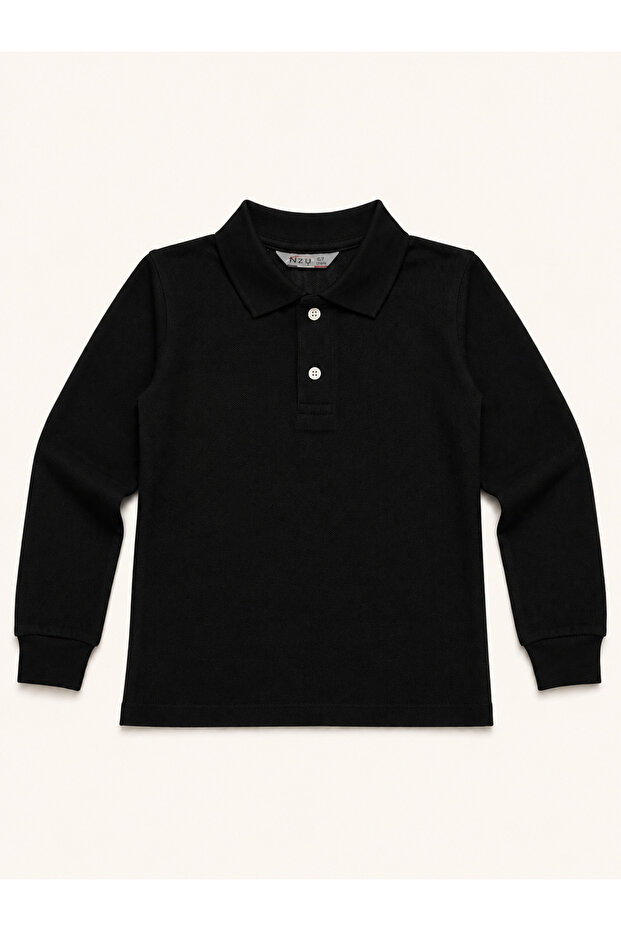 Unisex 100% Cotton Long Sleeve Polo Collar Kids T-Shirt Basic School T-Shirt