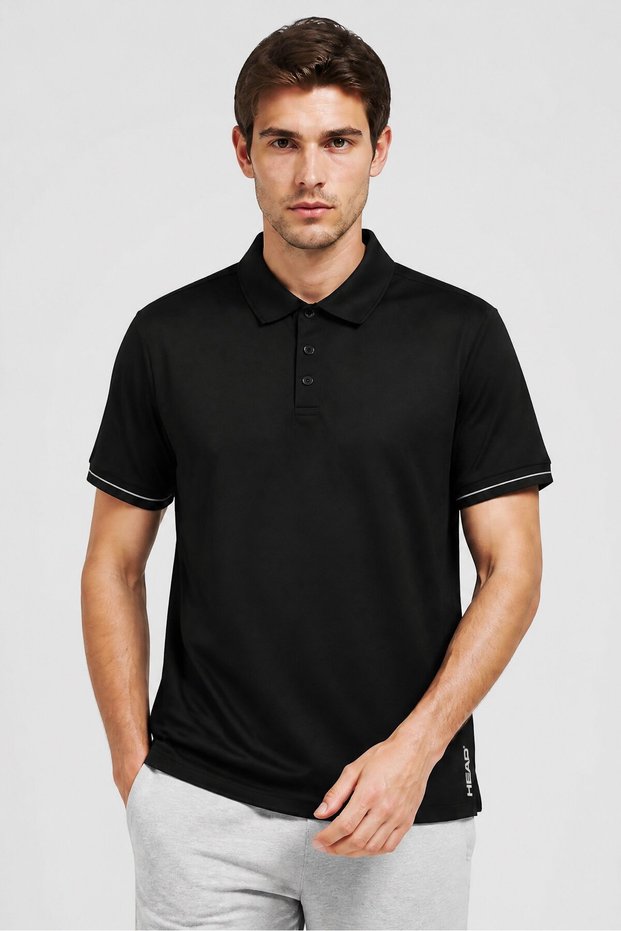 Men Sportswear Fit Short Sleeve Outdoor Polo Shirt, Black
