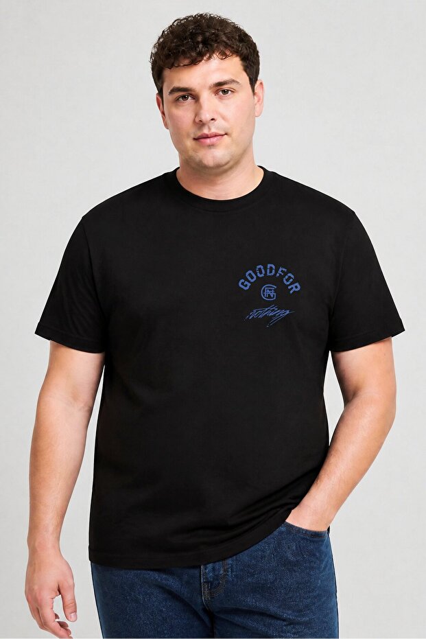 Men Crew Neck Short Sleeve Brand Logo T-Shirt, Black
