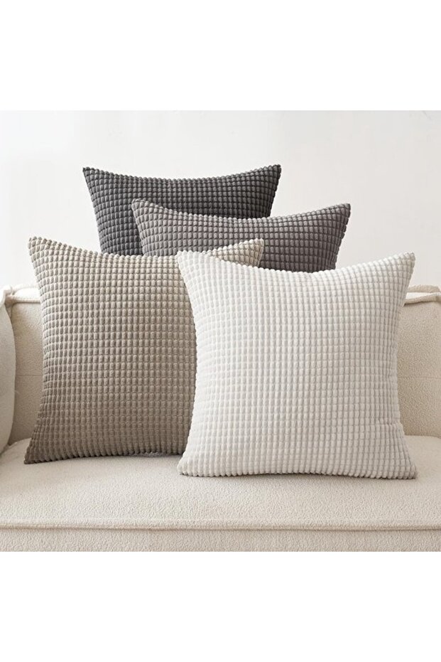 A set of 4 soft pillowcases, 40 x 40 cm - granular sofa cushions, suitable for living room - grey decorative cushion covers.