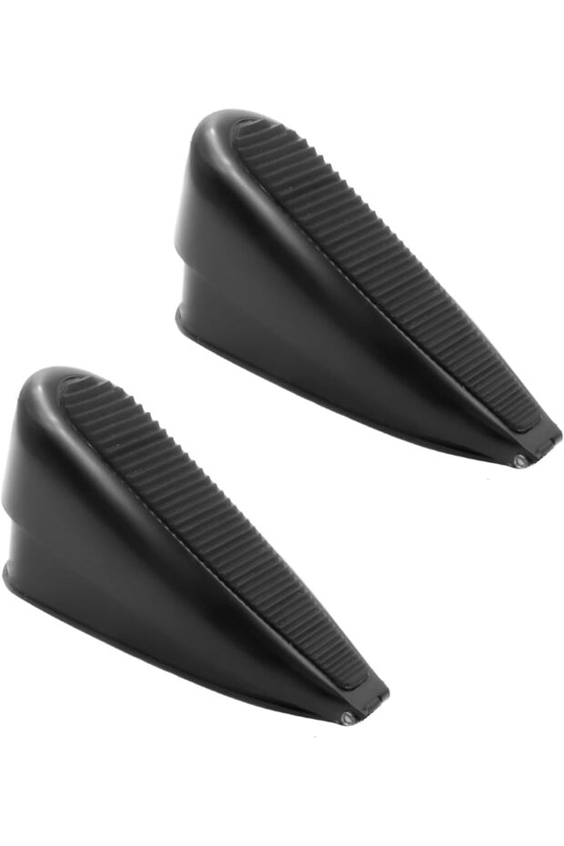 Two interior door wedges, zinc alloy + rubber floor wedges, compressible floor wedges, suitable for various door gaps in offices and homes (black).