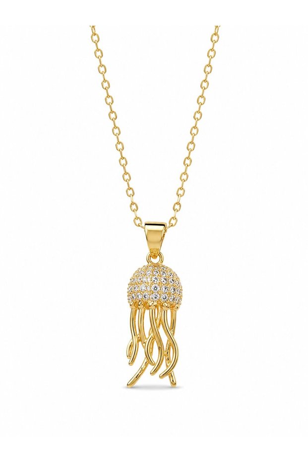 316L Steel Chain Gold Color Zircon Stone Jellyfish Model Necklace
