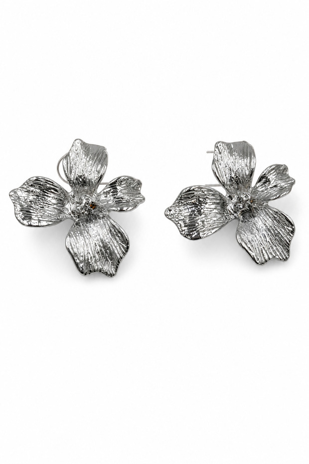Stylish Textured Gray Flower Motif Bijouterie Earrings for Women