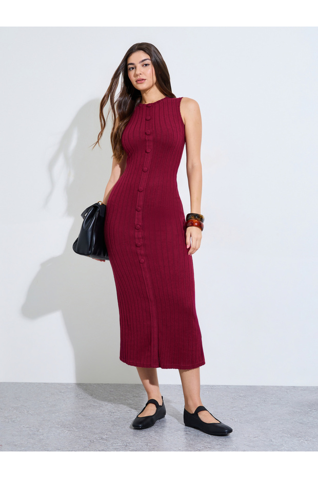 Magenta Rib Sleeveless Sheath Maxi Dress