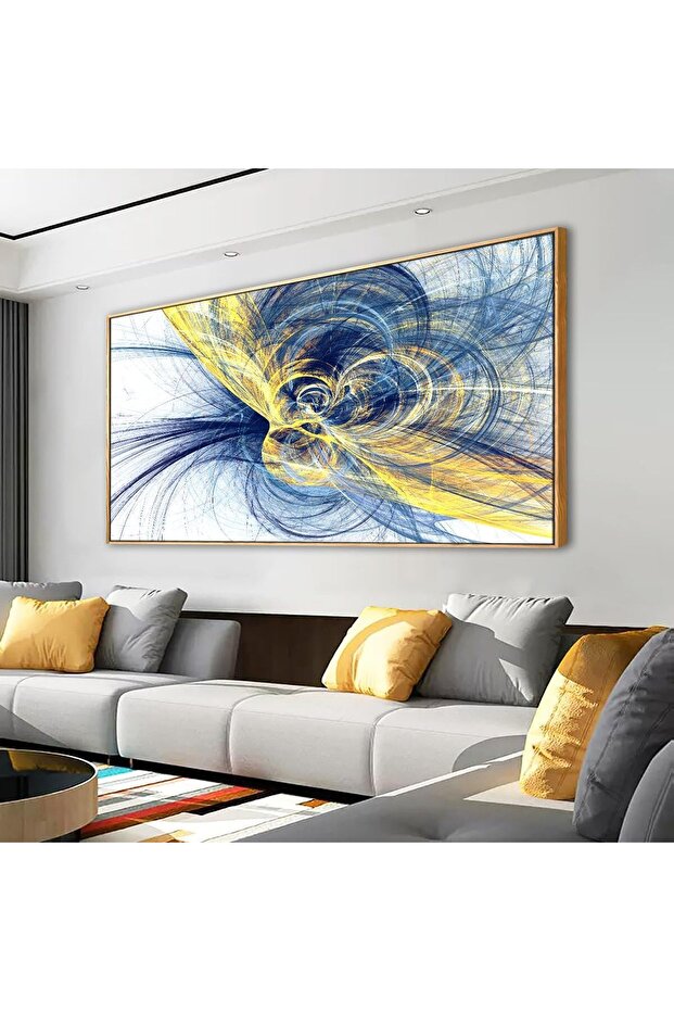 Large Framed Wall Art Abstract Line Drawing Canvas with Outer Frame (50x100 cm)
