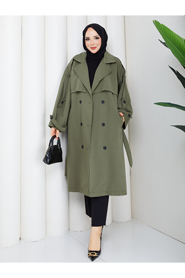 Women's Oversize Buttoned Hijab Trench Coat Rc3111