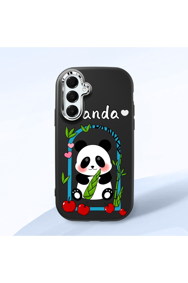 Samsung Galaxy A16 Compatible Case Camera Protector Black Silicone Couple Phone Case Panda Pattern
