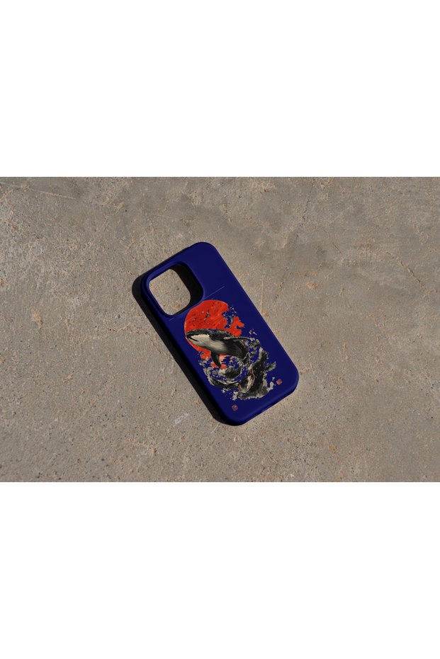 iPhone 13 Pro Max Compatible Whale Japanese Design Velvet Inner Surface Silicone Coating Shock Protection Lasnman Phone Case