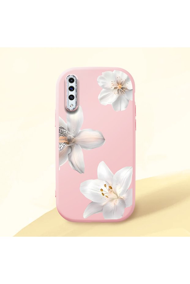 Samsung Galaxy A30S Compatible Case Camera Protective Pink Silicone Couple Phone Case with Flower Pattern
