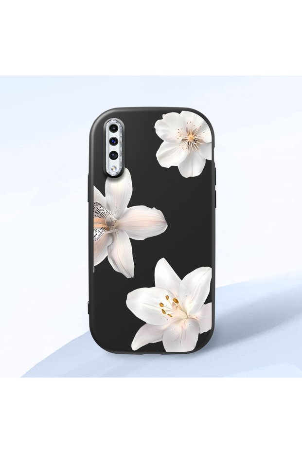 Samsung Galaxy A30S Compatible Case Camera Protective Black Silicone Couple Phone Case with Floral Pattern