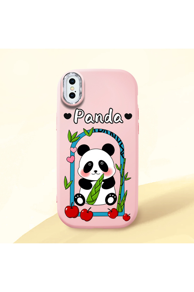iPhone XS Compatible Case Camera Protector Pink Silicone Couple Phone Case Panda Pattern