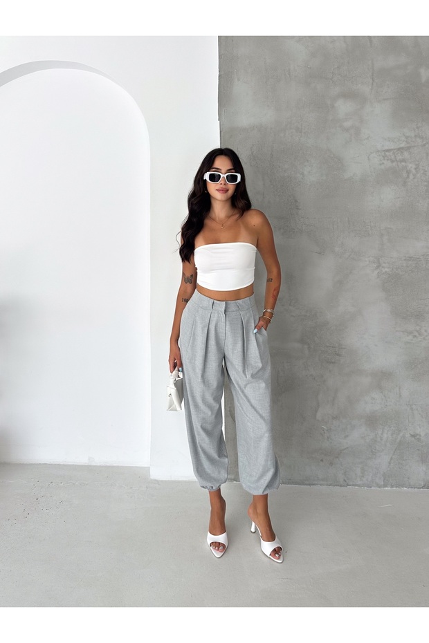 Gray Bell-Bottom Woven Trousers