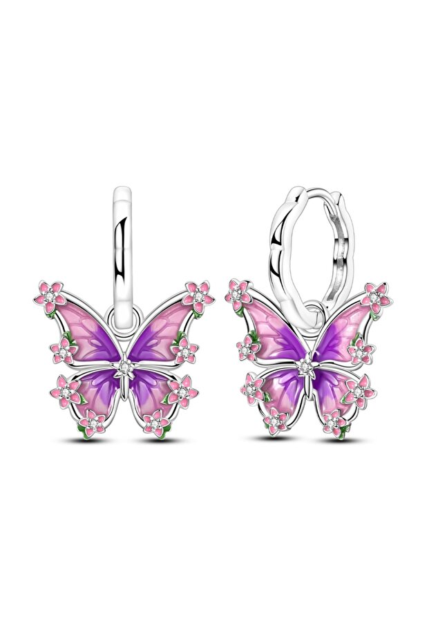 KTE482 Original 925 Sterling Silver Earrings Sparkling Shining Dreamy Butterfly Hoop Earring for Wom