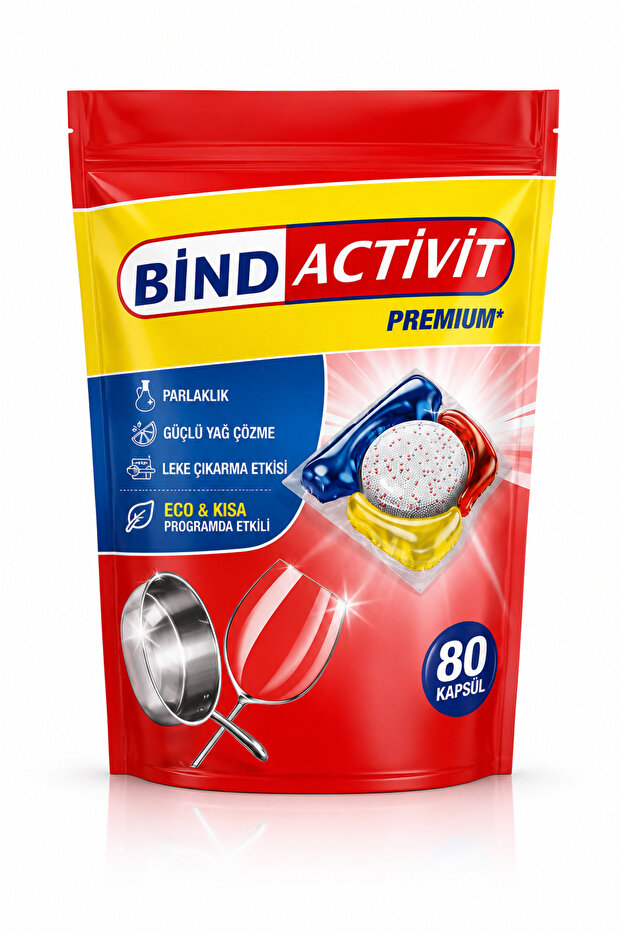 Bind Activit Premium Dishwasher Detergent Capsule 80's – Effective in Dissolving Grease, Removing Stains, Eco-Friendly & Fast Program Effective