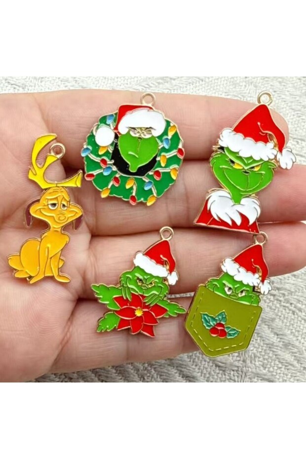 Silver Plated 10pcs Cartoon Christmas Anime Charms for Jewelry Making Enamel Earring Phone Pendant D