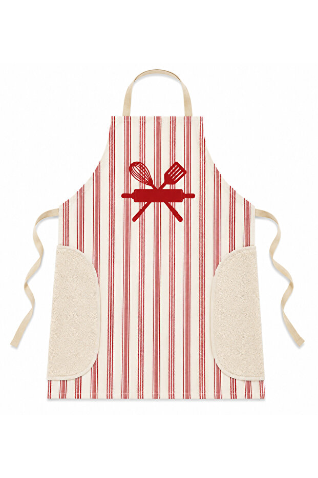 Cotton Kitchen Apron with Towel Panels on the Sides and Hand Drying Feature, Neck-Hanging Kitchen Apron