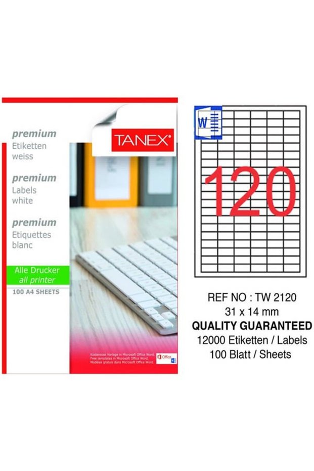 ملصق ليزر تانيكس TW-2120 مقاس 31x14 ملم، عبوة من 100 قطعة