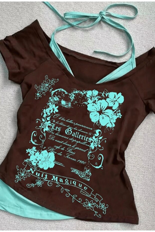 Nuit Magique Madonna Collar Gothic Short Sleeve Blouse with Additional Straps