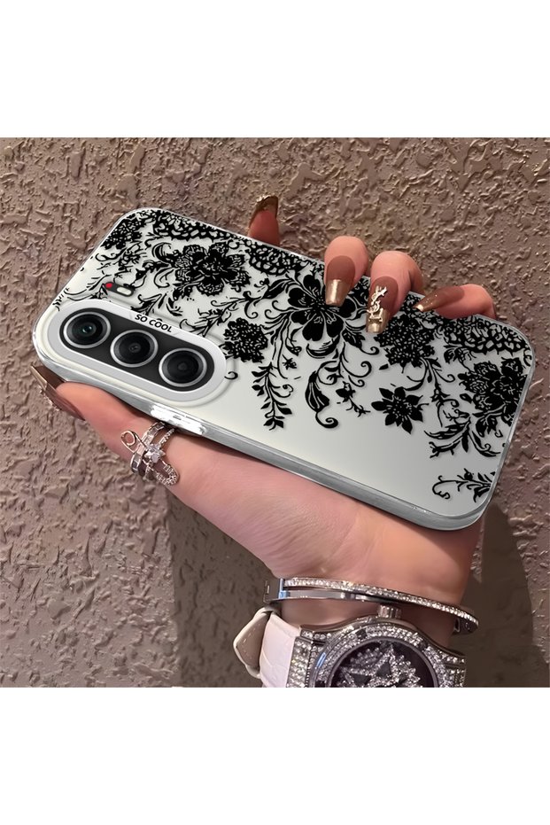 Elegant Black Lace Flower Pattern Case for Tecno Camon 40 Compatible High Quality Matte Phone Cover