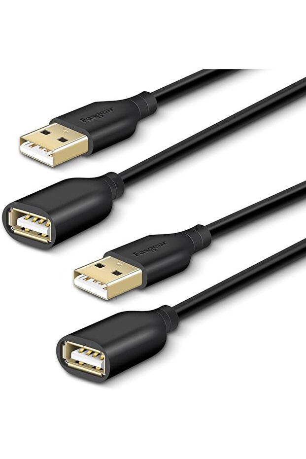 كابل تمديد USB (عبوة من قطعتين)، كابلات تمديد USB 2.0 (6 أقدام/1.83 متر، أسود) | الشحن والمزامنة