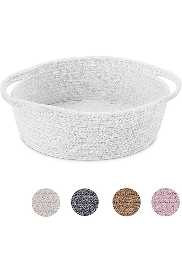 Small Woven Cotton Rope Basket | Oval Room Storage Basket | Cat Basket Chest Box Empty Gift