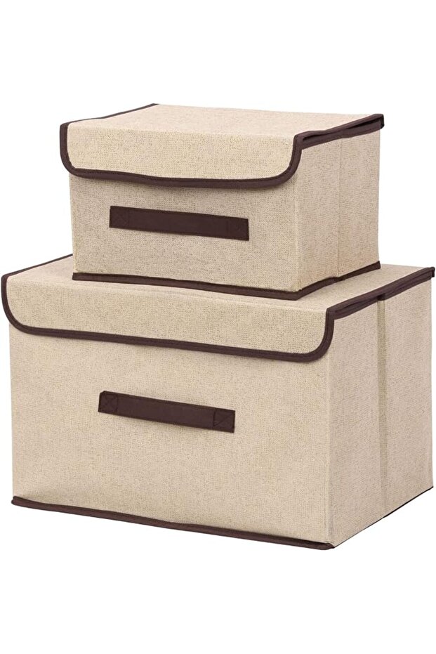 3pcs Blue Linen Foldable Storage Bins with Lids Kit, Large Collapsible Fabric Stroage Box, St