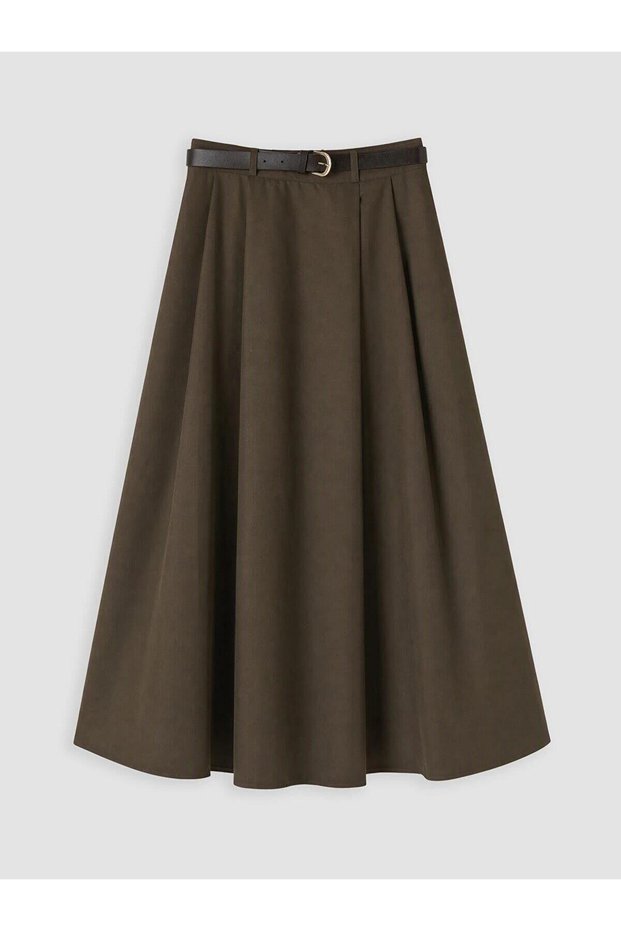 High Waist Belted Pleated Flared Women's Skirt (W6)