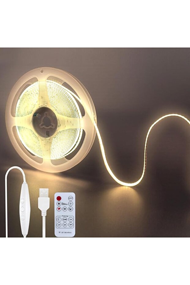 شريط إضاءة LED بتقنية COB يعمل بـ USB 5 فولت مع جهاز تحكم عن بعد قابل للتعتيم، 6.56 قدم/2 متر، أبيض بارد 6500 كلفن، 320 مصباح LED/متر، عرض 8 مم