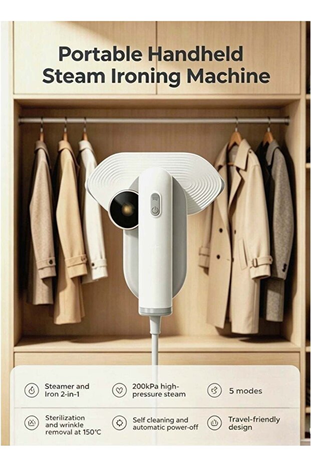 2-in-1 portable handheld steam ironing machine can be used for both hanging and flat ironing.