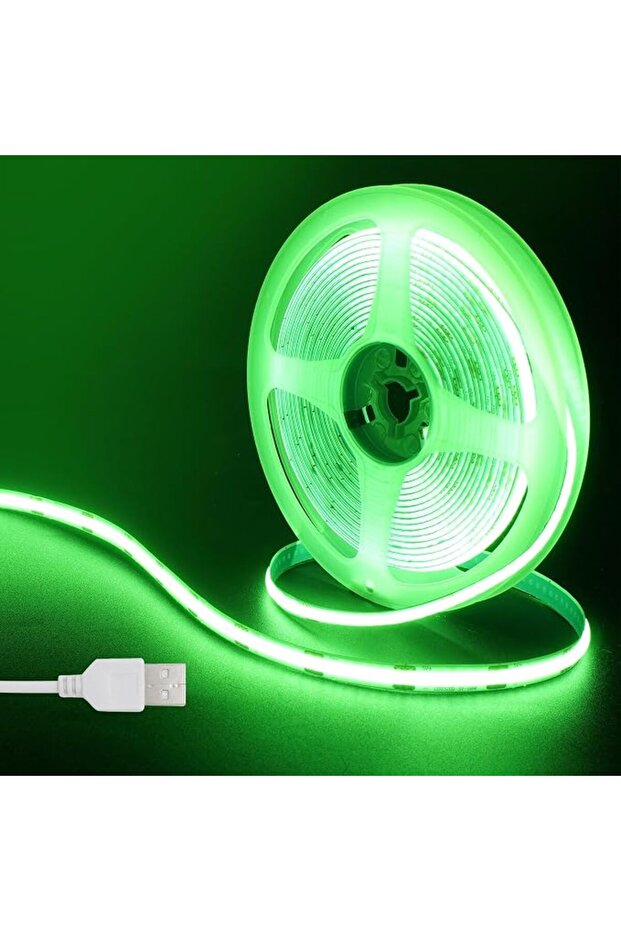 شريط إضاءة LED بتقنية COB يعمل بـ USB 5 فولت، 9.84 قدم/3 متر، أخضر، 320 مصباح LED لكل متر، عرض 8 مم، غير مقاوم للماء IP20، كابل USB بطول 1 متر، مرن