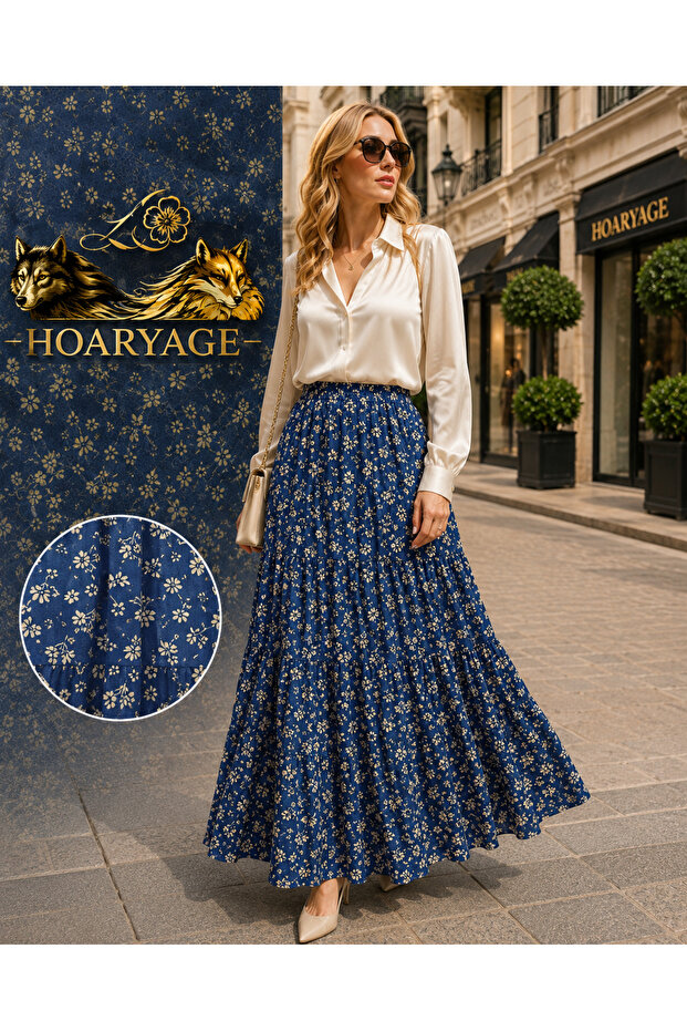 Elastic Waist 3-Layer Ruffle Viscose Fabric Skirt, Mevlana Long Cotton Skirt, Size 38-44