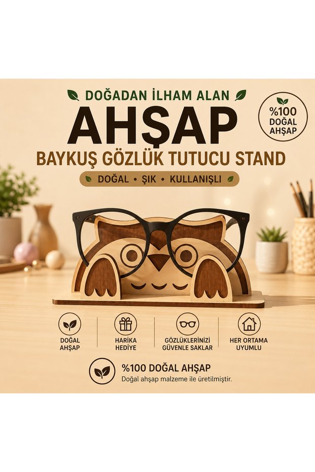 Wooden Owl Glasses Holder Stand – Decorative Natural Wood Glasses Stand