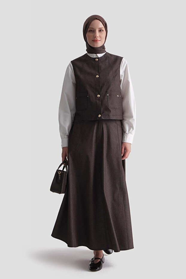 Denim Effect Suit Brown