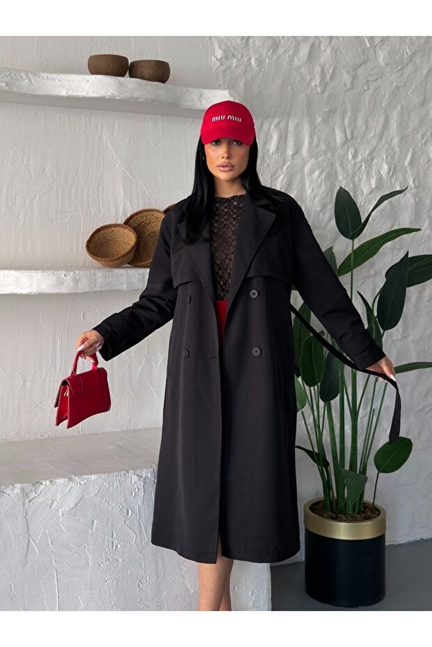 Double-Breasted Collar Belted Double-Button Long Trench Coat