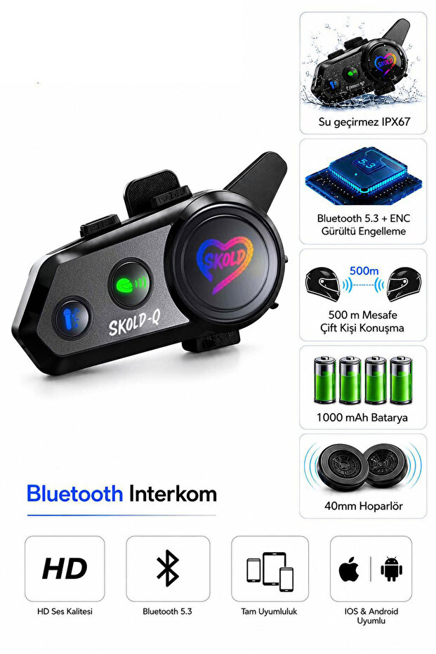 -Q 2 Kişilik Bluetooth İnterkom