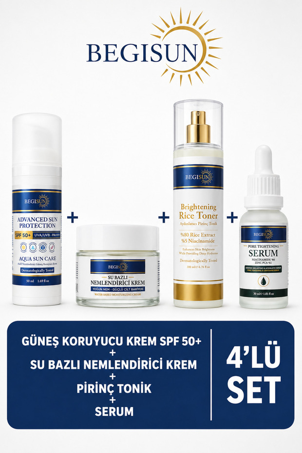 4-Piece Skin Care Set Spf 50 Sunscreen + Moisturizing Cream + Rice Tonic + Serum
