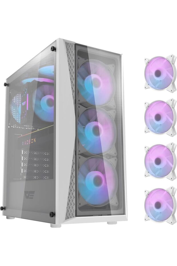 DK352 PLUS ATX/MATX/ITX, Gaming PC Case, 4 ARGB Fans, Up to 360mm Radiator, Up to 330mm GPU, White
