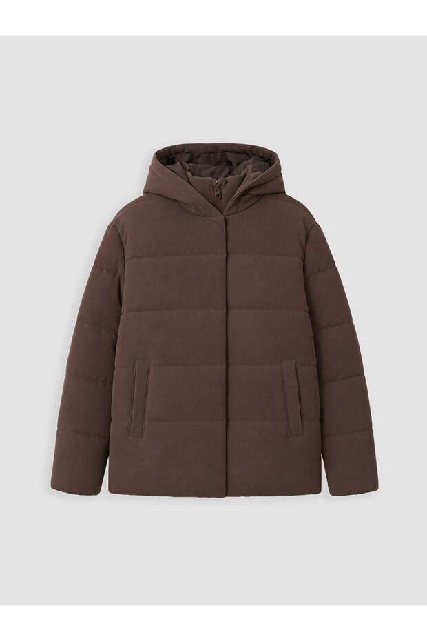 Brown Hooded Girl's Inflatable Coat