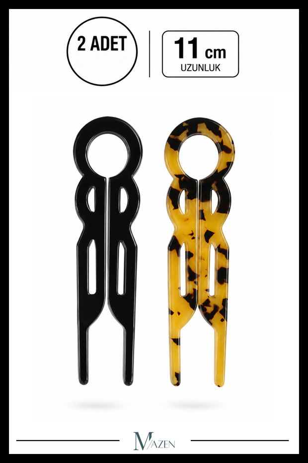 2 Pieces Round Model Hairpin Hair Bun Clip Stick Clip Black Leopard 11 cm