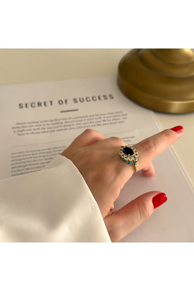 Turquoise Enamel Navy Blue Stone Ring
