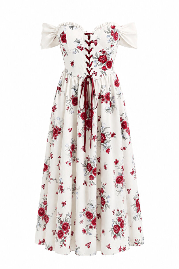 Corset Form Red Floral Dress