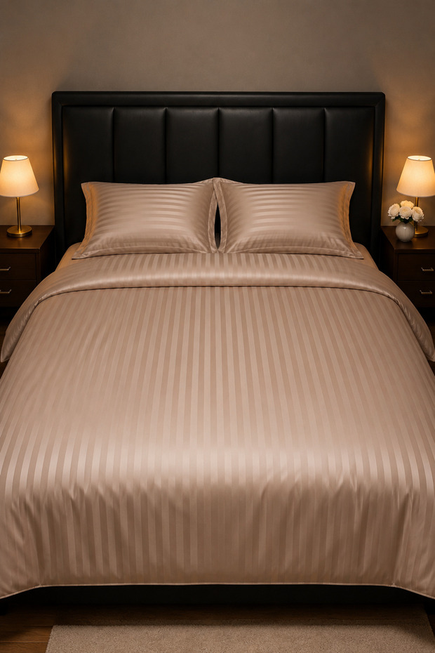 Striped Micro Satin Duvet Cover Set Double – 200×220 cm Duvet Cover / 160×200×30 cm Fitted Sheet / 2 Pieces 50×70 cm Pillowcases