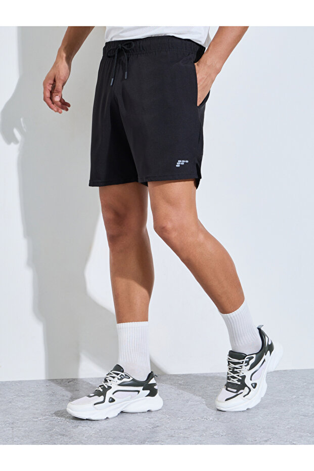 Men Black Running Shorts with Side Slit
