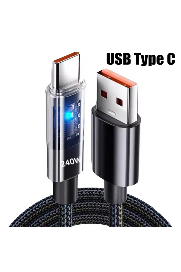 1.5m USB Type C 240W Nylon Cable USB Type C Super Fast Charging Cable For Honor LED Digital...