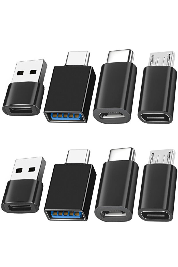 black 8 Pack USB C Female Adapter Set, USB A to USB C & Micro USB to Type C Converter Compatible wit