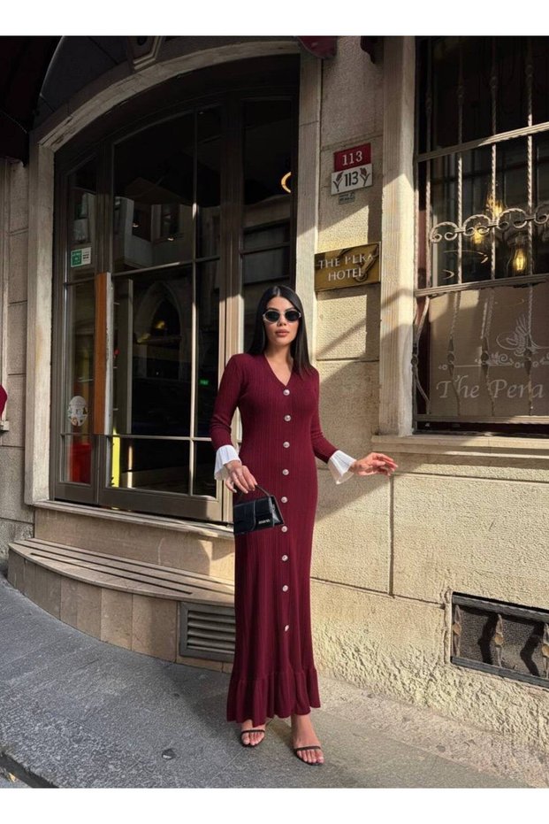 Women's V-Neck Colorful Sleeve Stylish Dress
