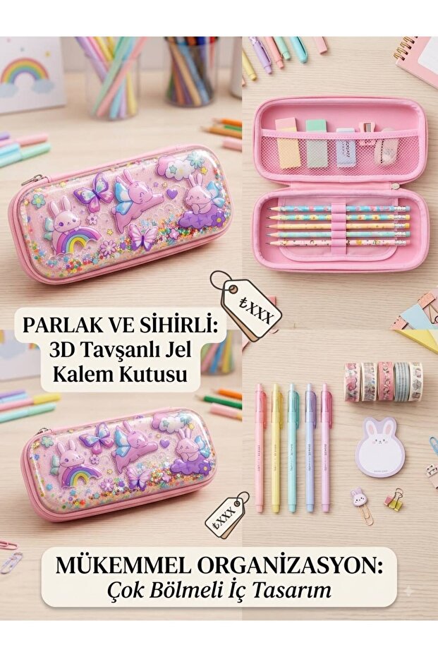 Premium Rabbit Patterned Pencil Case Pink
