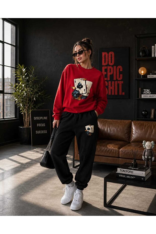 Zero Collar Sweat Suit 2-Piece Combination Winter Shardooned Zar Printed Women's / Unisex Model